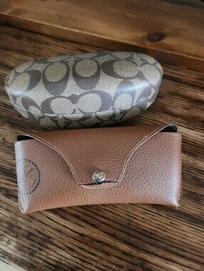 Coach Brown Pebbled Leather Eyeglass Sleeve with Signature Hard Case